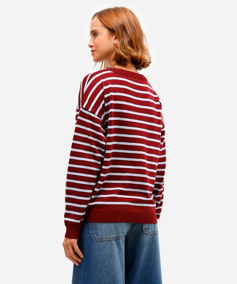 suéter feminino de tricot listrado vinho