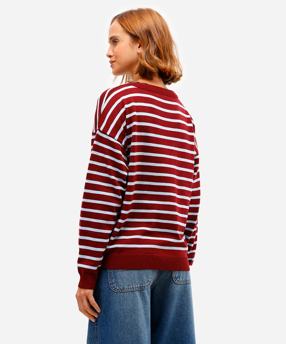 suéter feminino de tricot listrado vinho