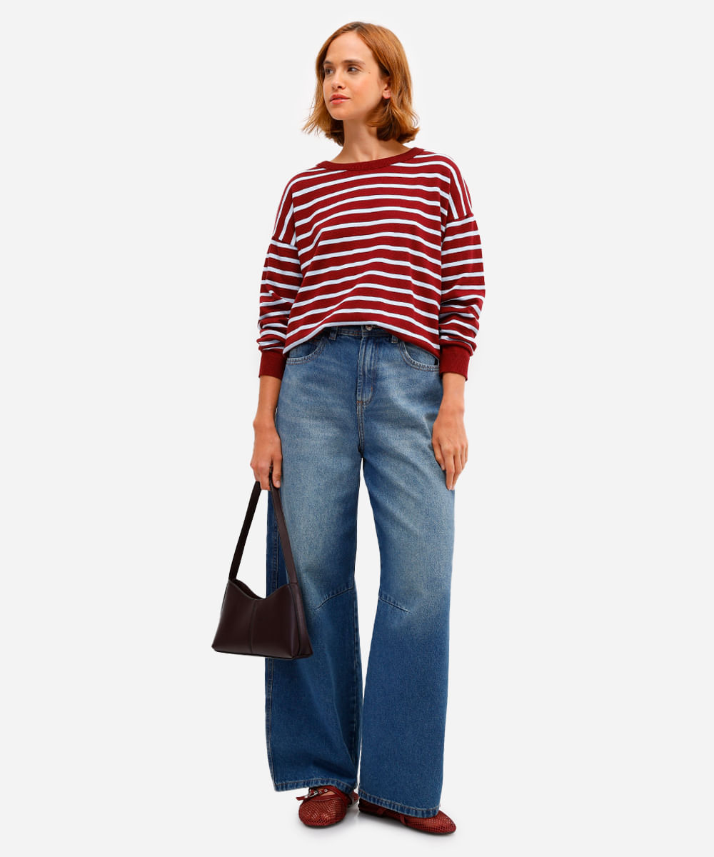 suéter feminino de tricot listrado vinho