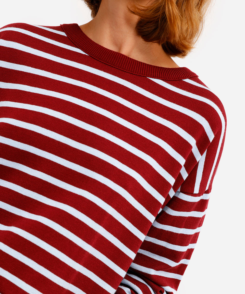 suéter feminino de tricot listrado vinho
