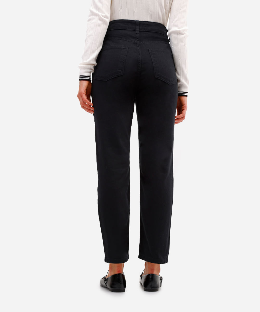 calça mom feminina jeans com bordado floral preta