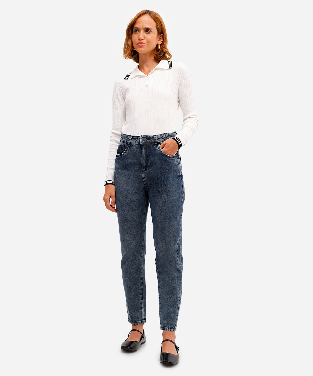 calça mom feminina jeans sawary azul