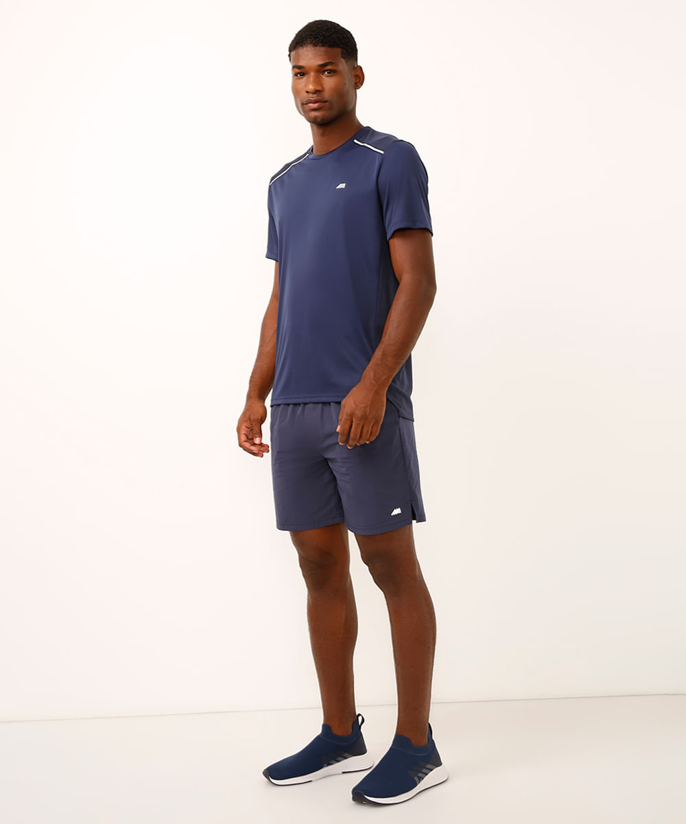 camiseta com recortes e refletivos manga curta esportiva azul
