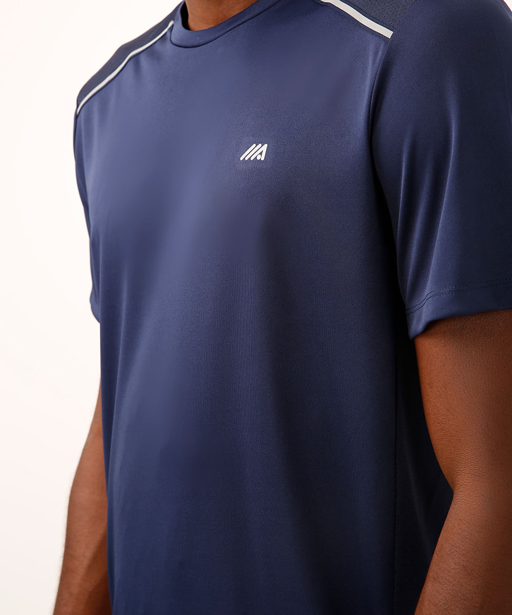 camiseta com recortes e refletivos manga curta esportiva azul