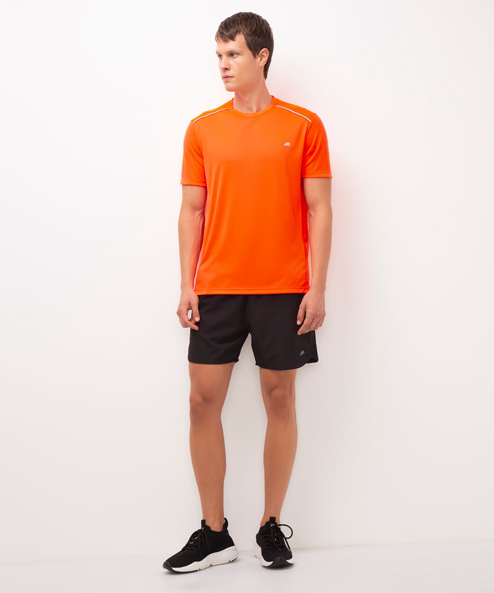 camiseta com recortes e refletivos manga curta esportiva laranja