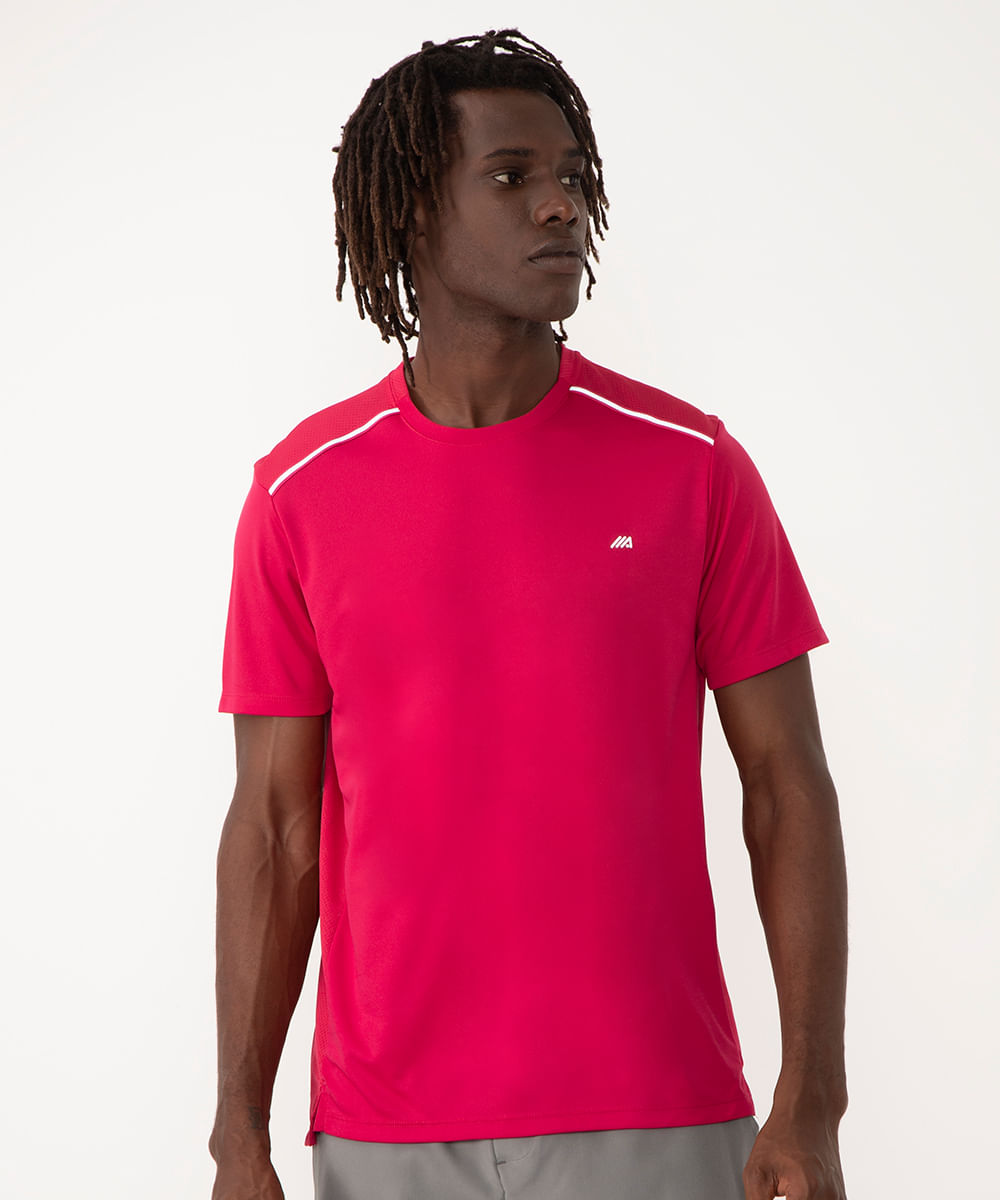 camiseta com recortes e refletivos manga curta esportiva rosa