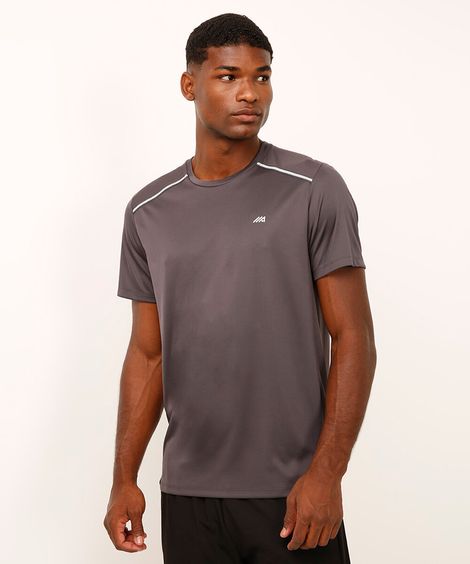 camiseta com recortes e refletivos manga curta esportiva cinza