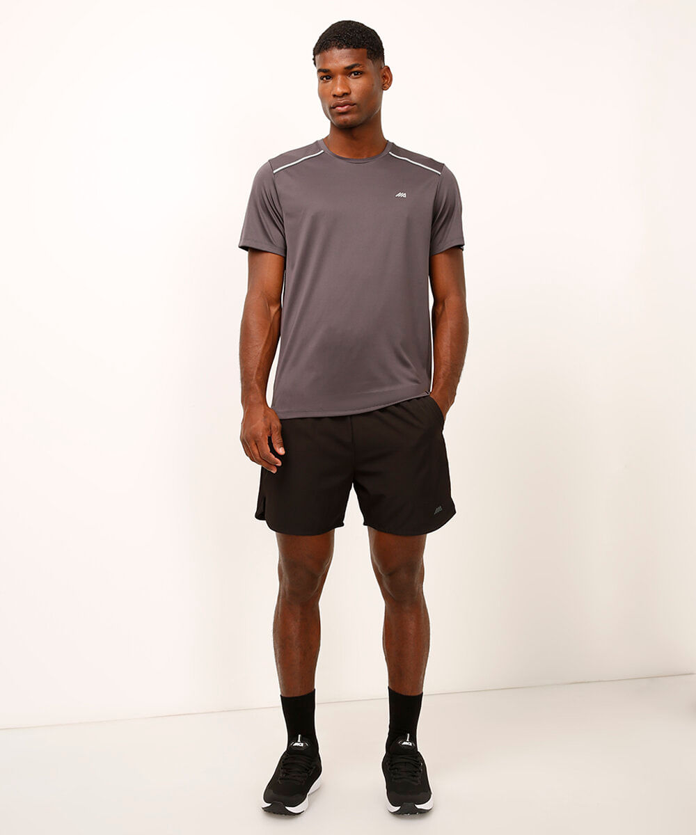 camiseta com recortes e refletivos manga curta esportiva cinza