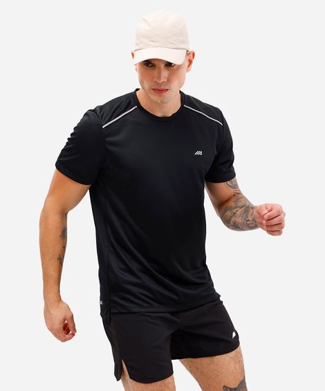 camiseta com recortes e refletivos manga curta esportiva preta