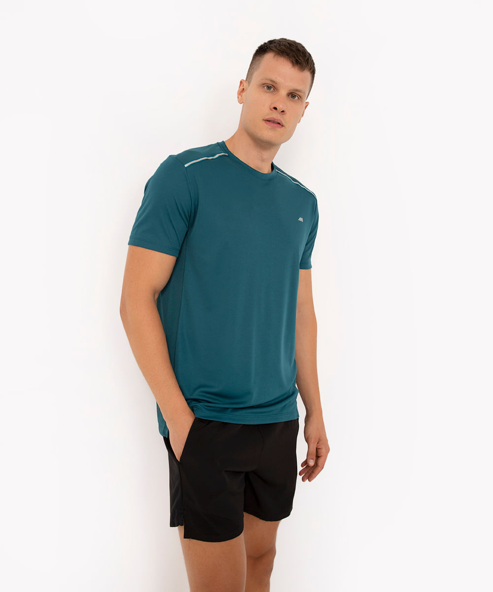 camiseta com recortes e refletivos manga curta esportiva verde