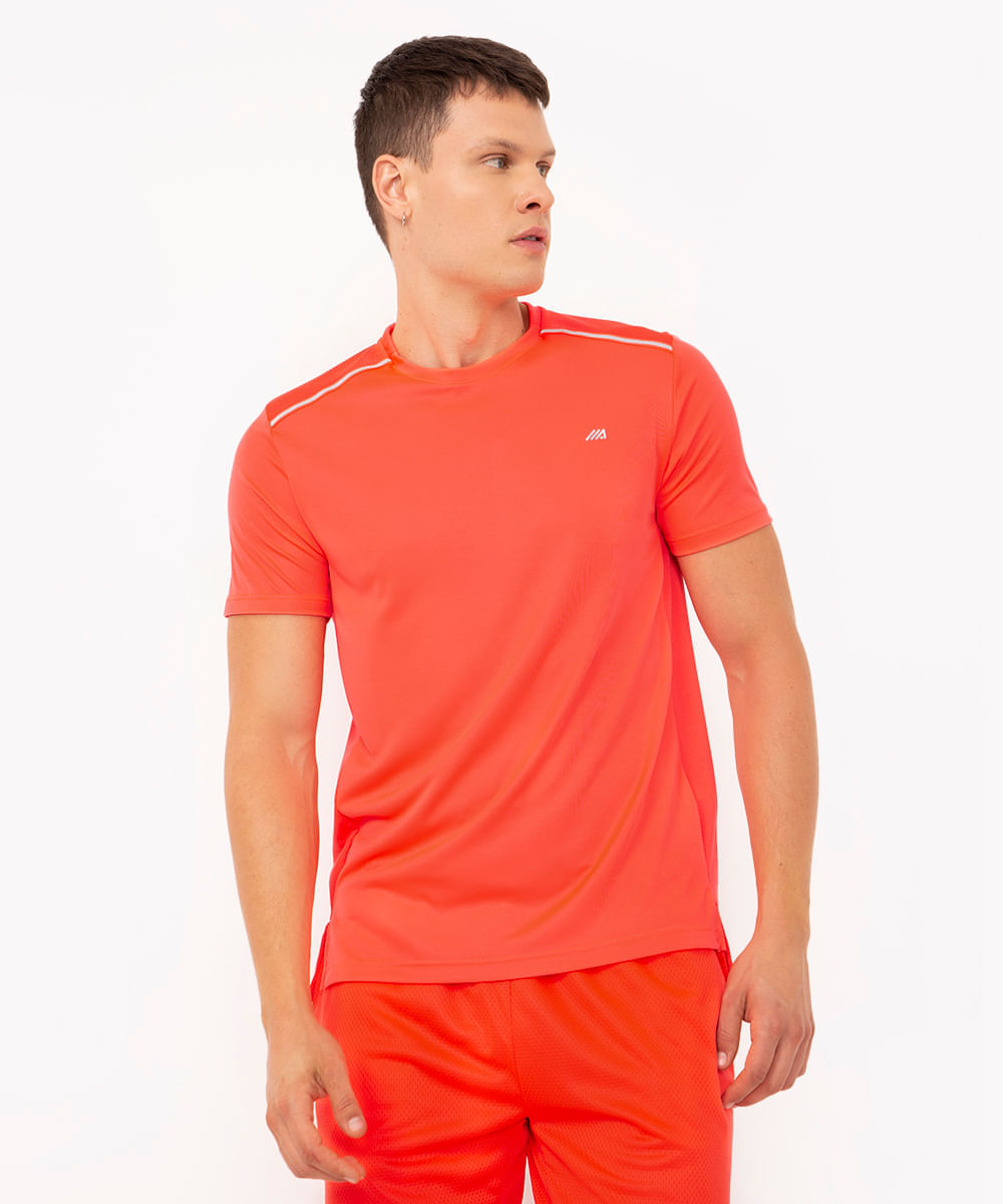camiseta com recortes e refletivos manga curta esportiva laranja