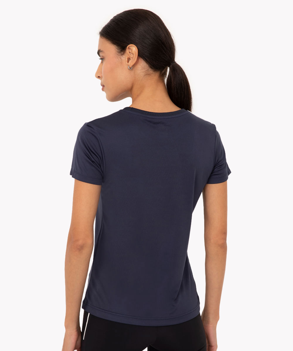 camiseta feminina esportiva ace manga curta com listras azul
