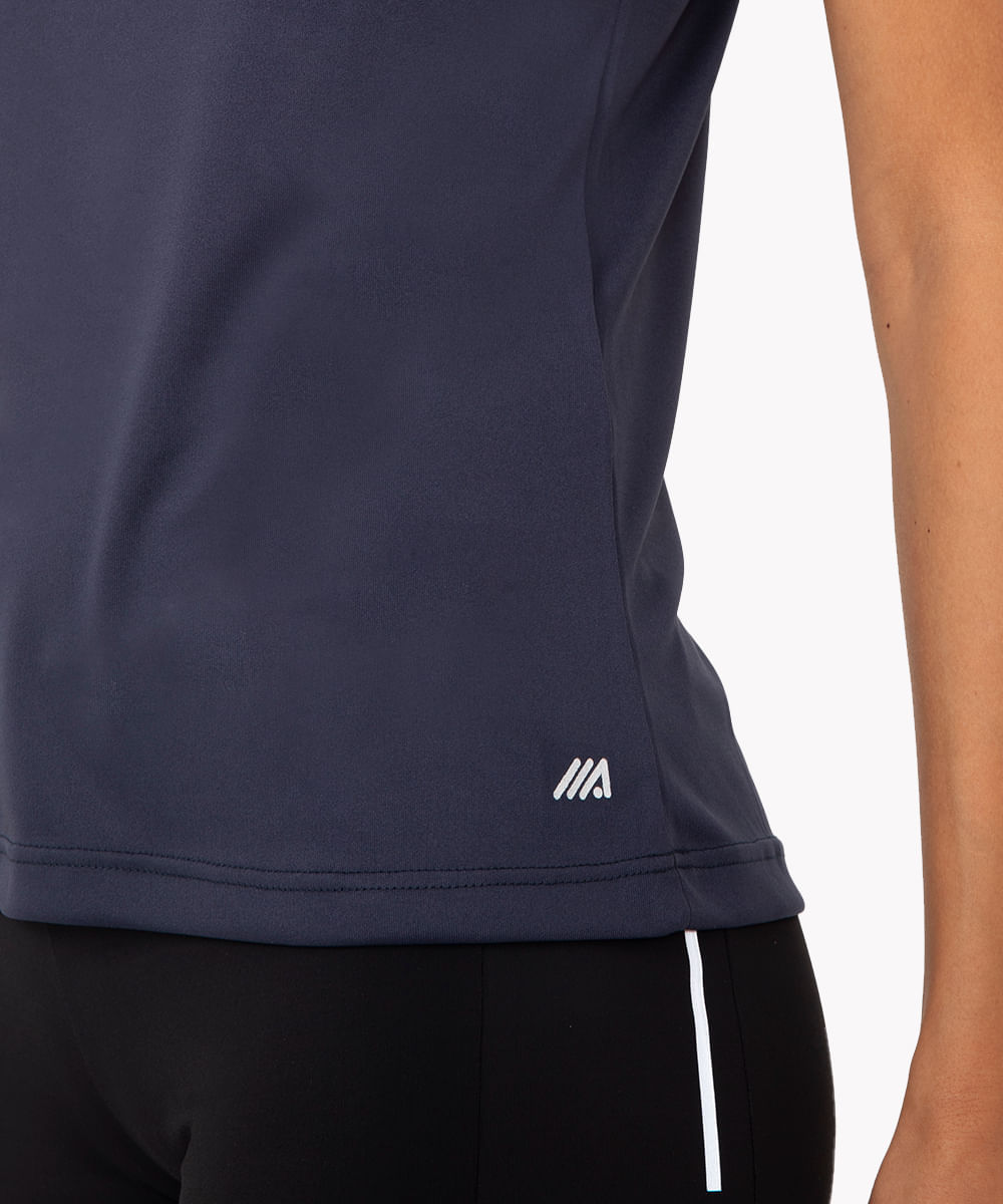 camiseta feminina esportiva ace manga curta com listras azul