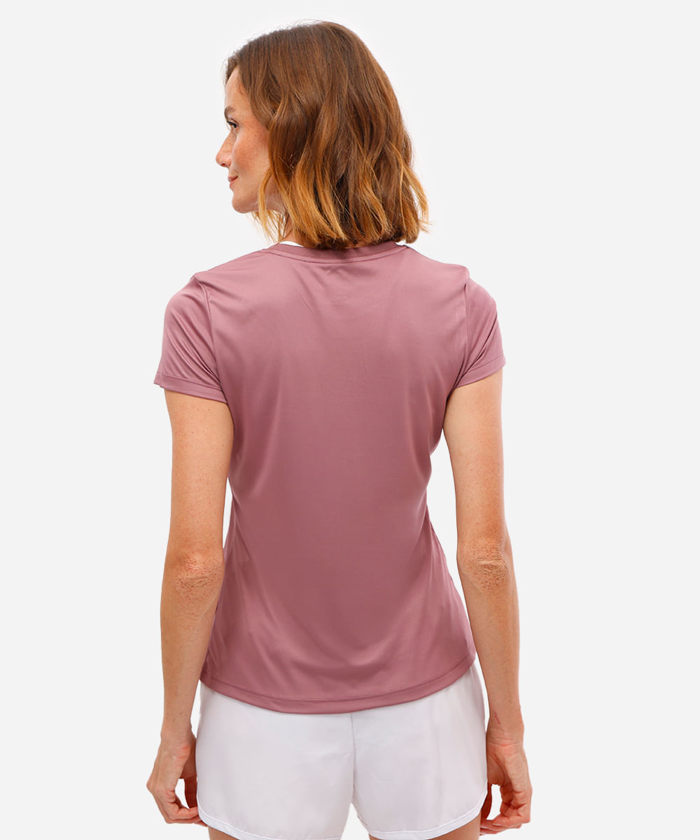 camiseta feminina esportiva manga curta com listras rosa
