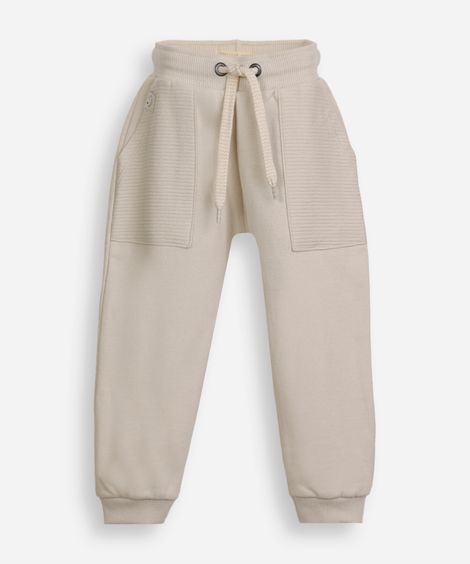 calça jogger infantil de moletom cós com cordão bege