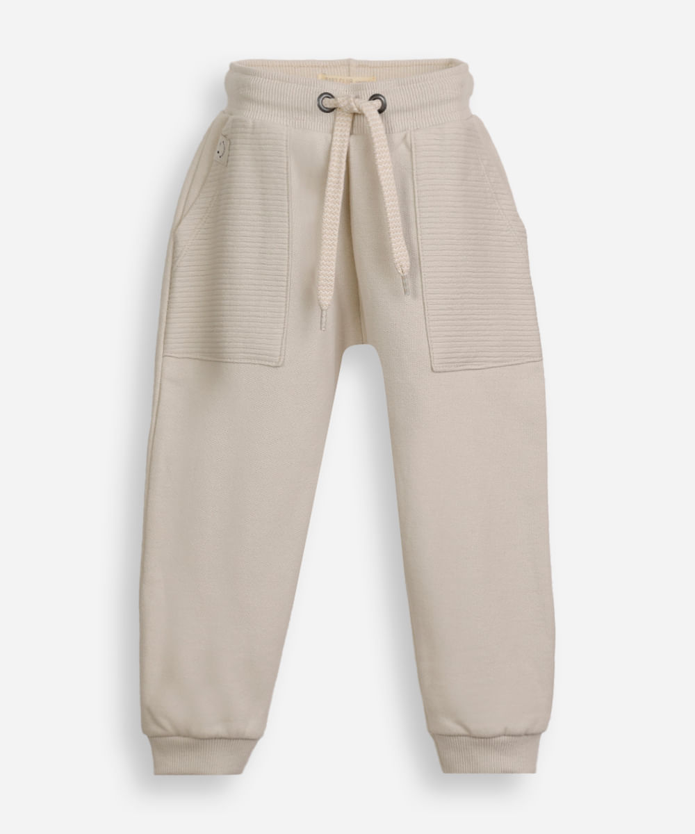 calça jogger infantil de moletom cós com cordão bege