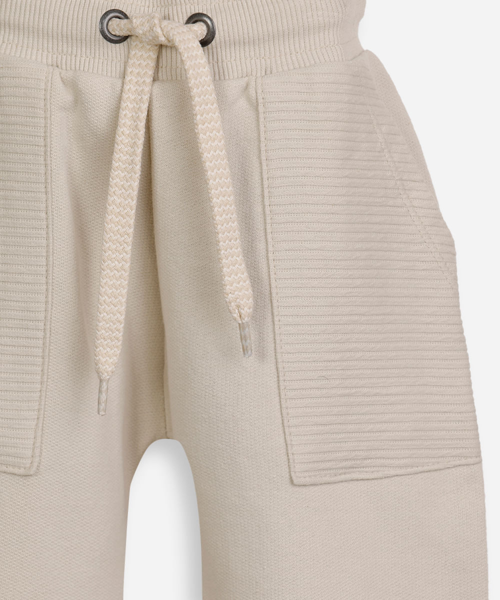 calça jogger infantil de moletom cós com cordão bege