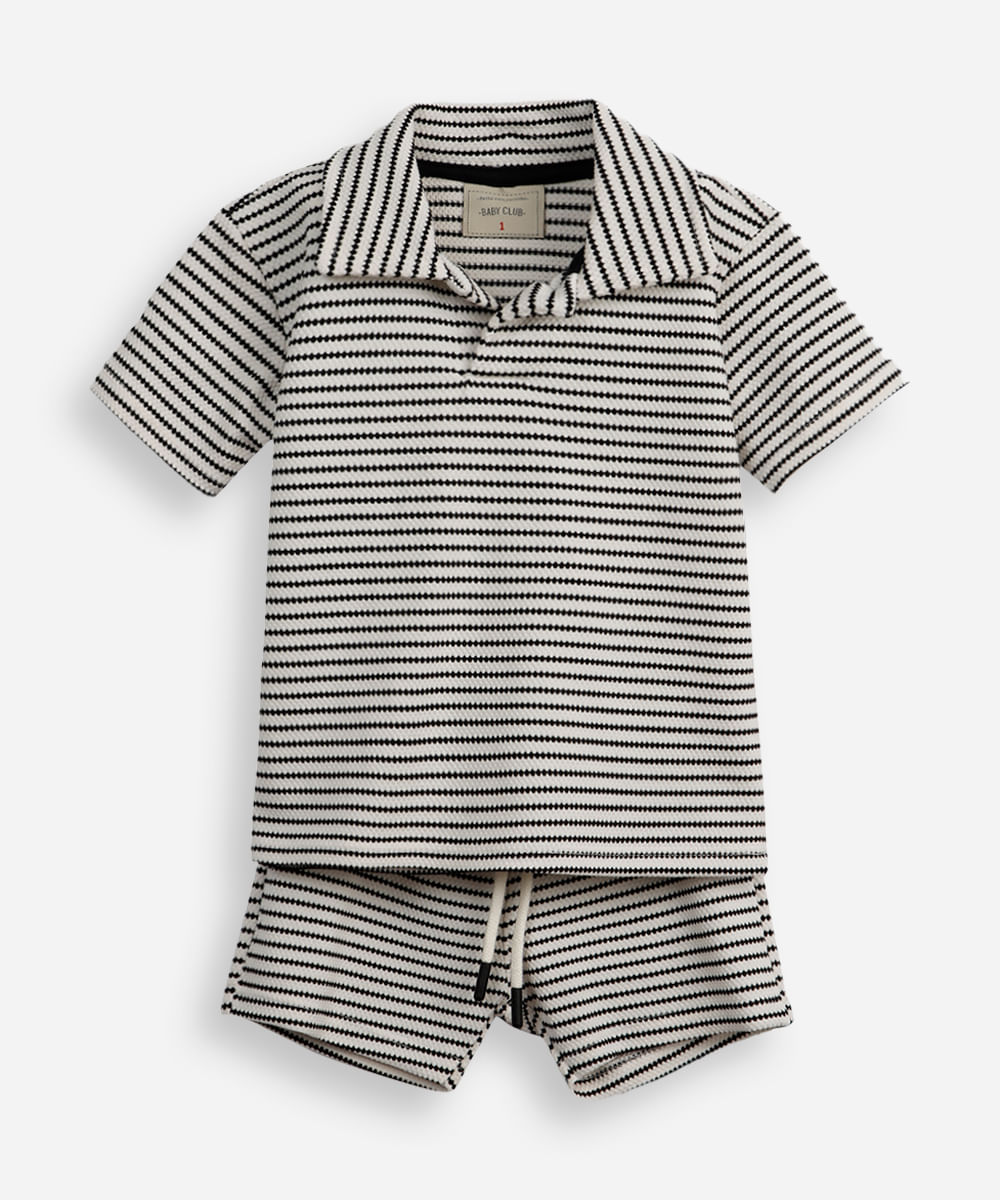 conjunto curto infantil listrado texturizado preto
