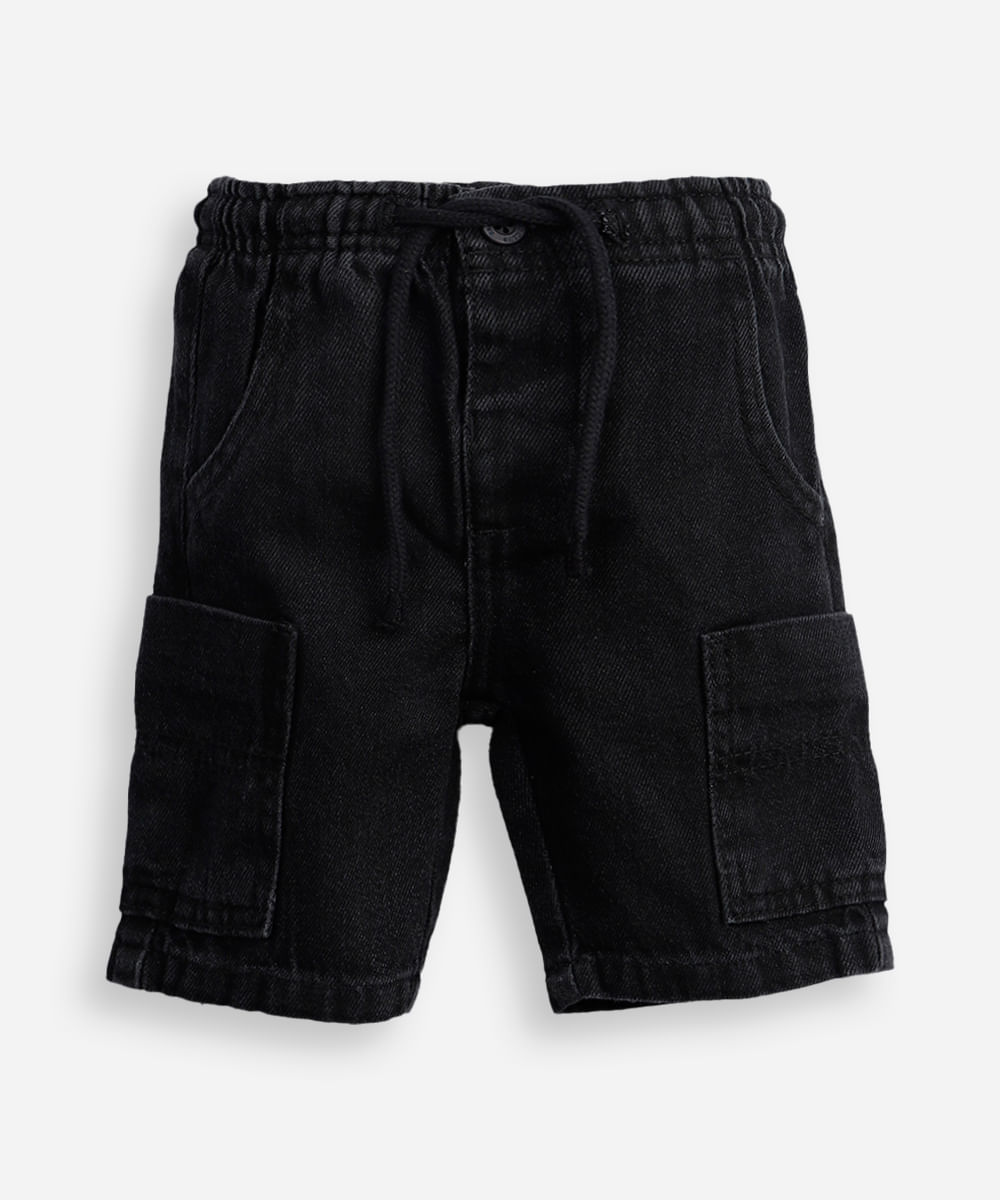 bermuda cargo infantil jeans preta