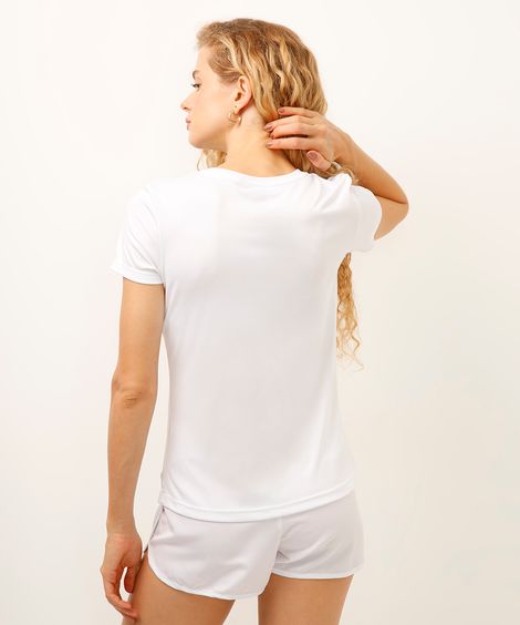 camiseta feminina esportiva manga curta com listras off white