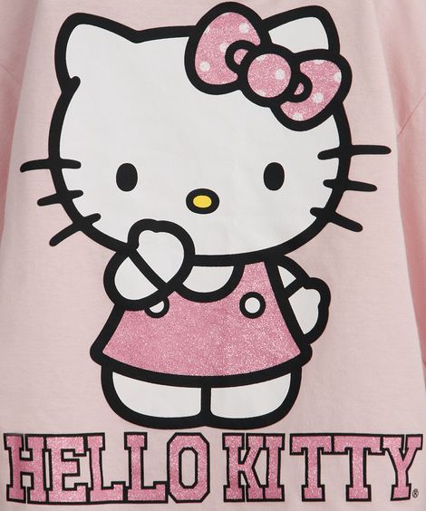 camiseta infantil de algodão hello kitty com glitter rosa