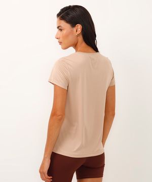 camiseta feminina esportiva ace manga curta com listras bege