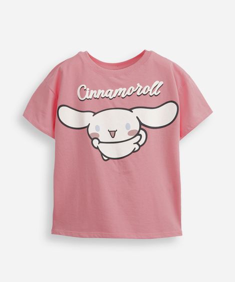 camiseta infantil de algodão cinnamoroll hello kitty com glitter rosa