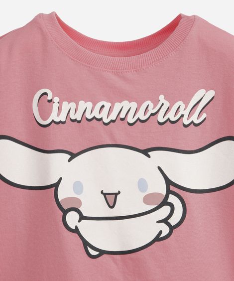 camiseta infantil de algodão cinnamoroll hello kitty com glitter rosa