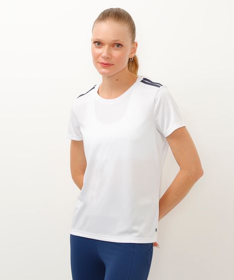 camiseta feminina esportiva ace manga curta com listras off white