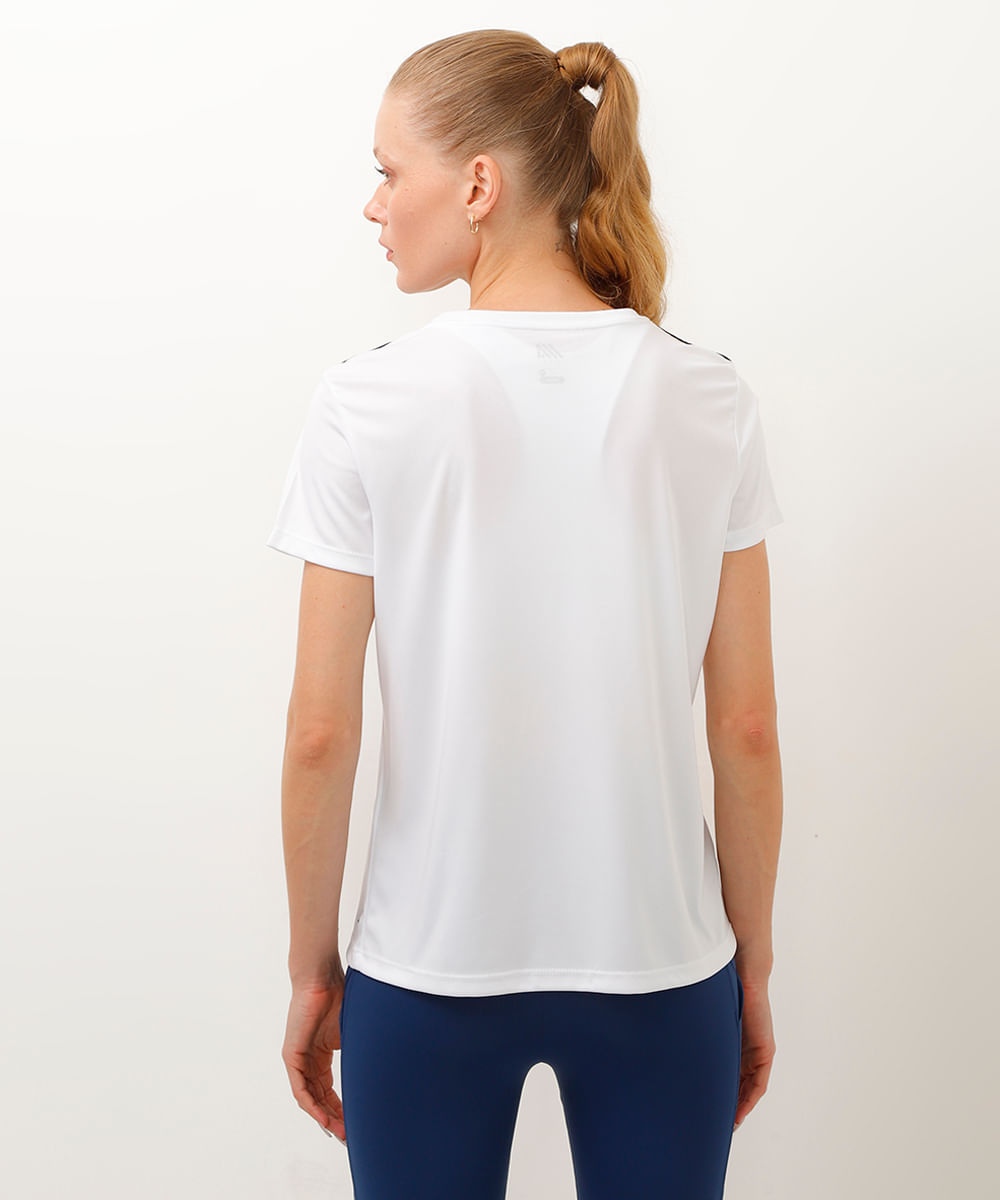 camiseta feminina esportiva ace manga curta com listras off white