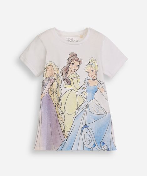camiseta infantil de algodão princesas com glitter off white