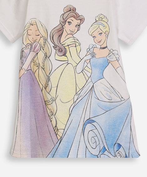 camiseta infantil de algodão princesas com glitter off white