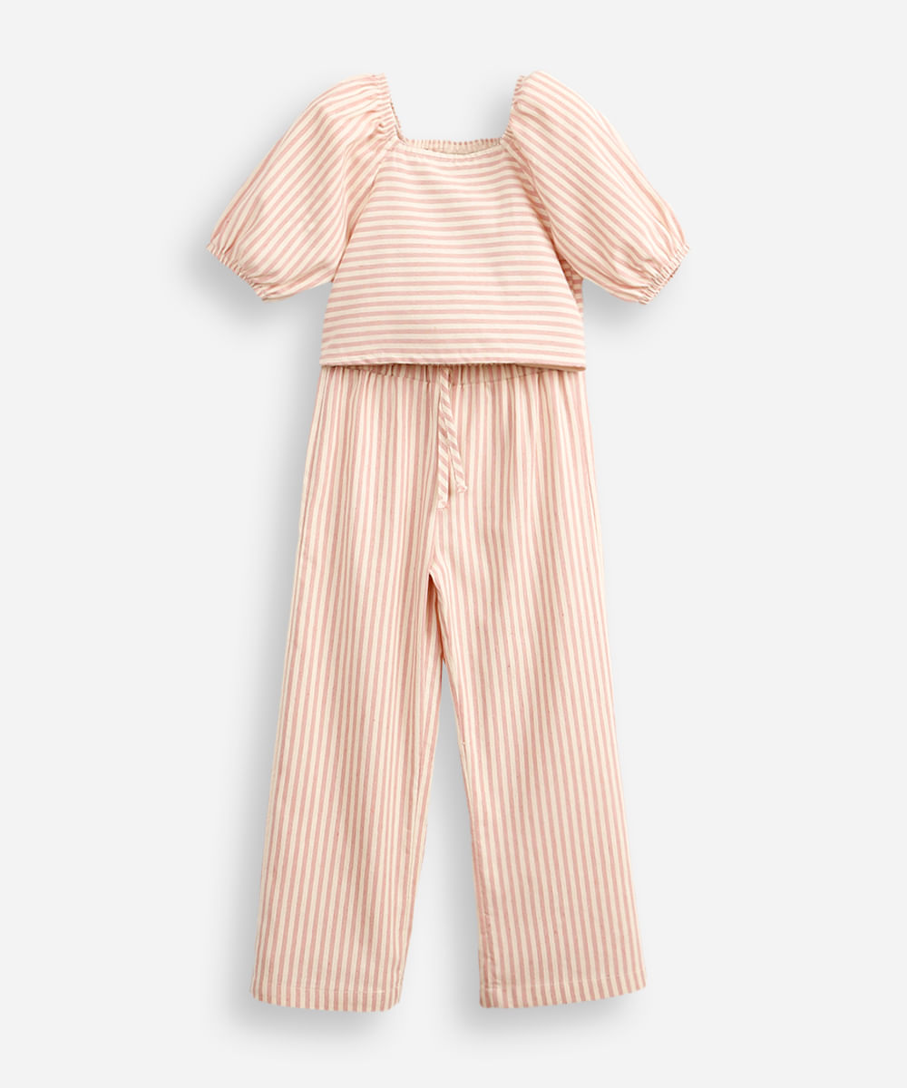 conjunto infantil com algodão listrado rosa