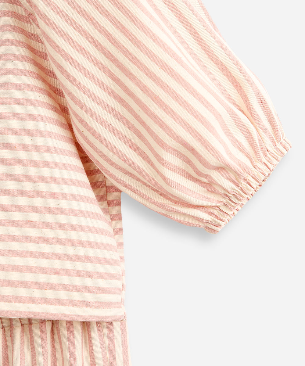 conjunto infantil com algodão listrado rosa