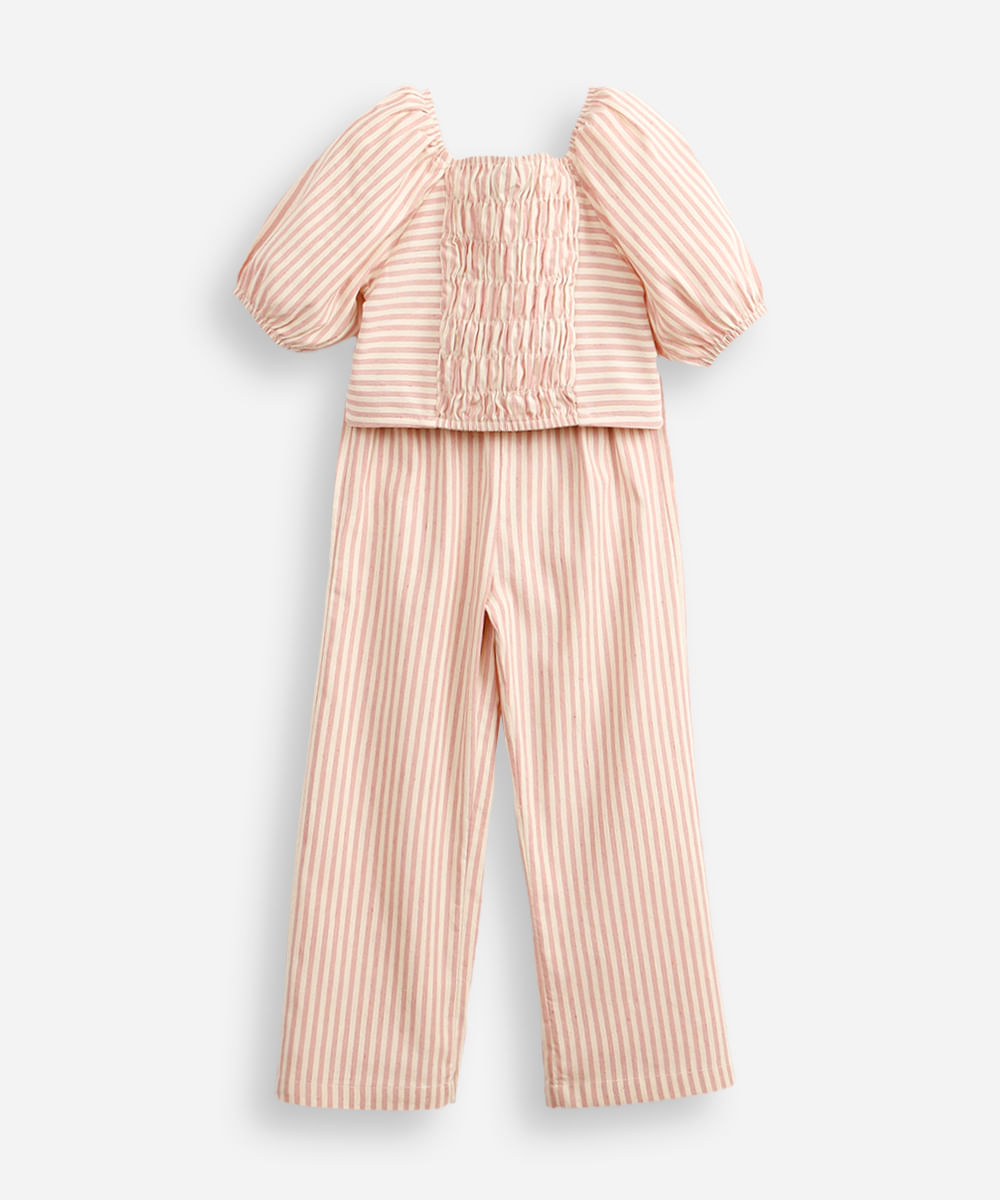 conjunto infantil com algodão listrado rosa