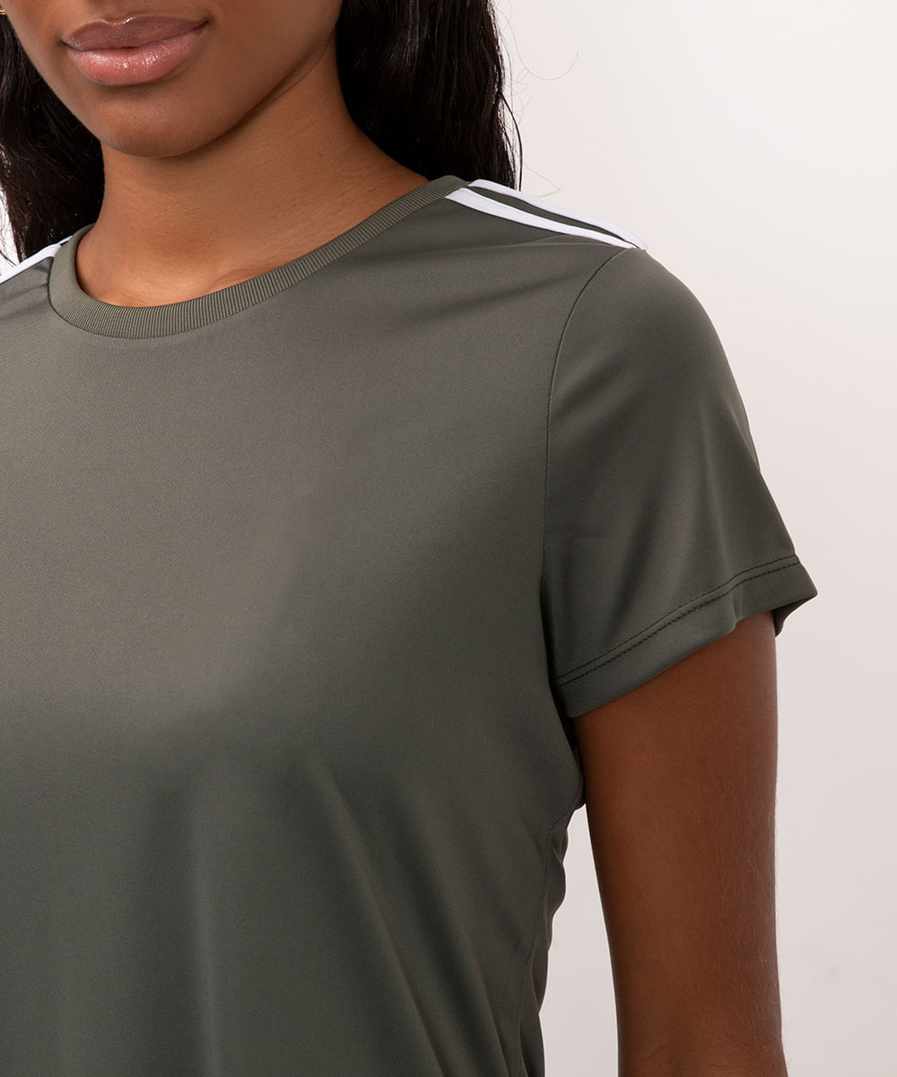 camiseta feminina esportiva ace manga curta com listras verde