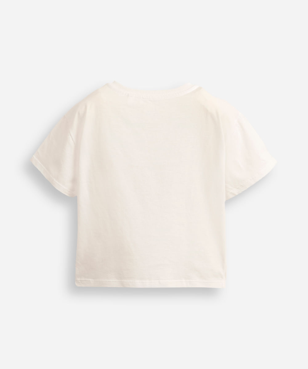 camiseta infantil de algodão borboleta com glitter off white