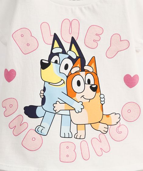 blusa infantil de algodão bluey com glitter off white