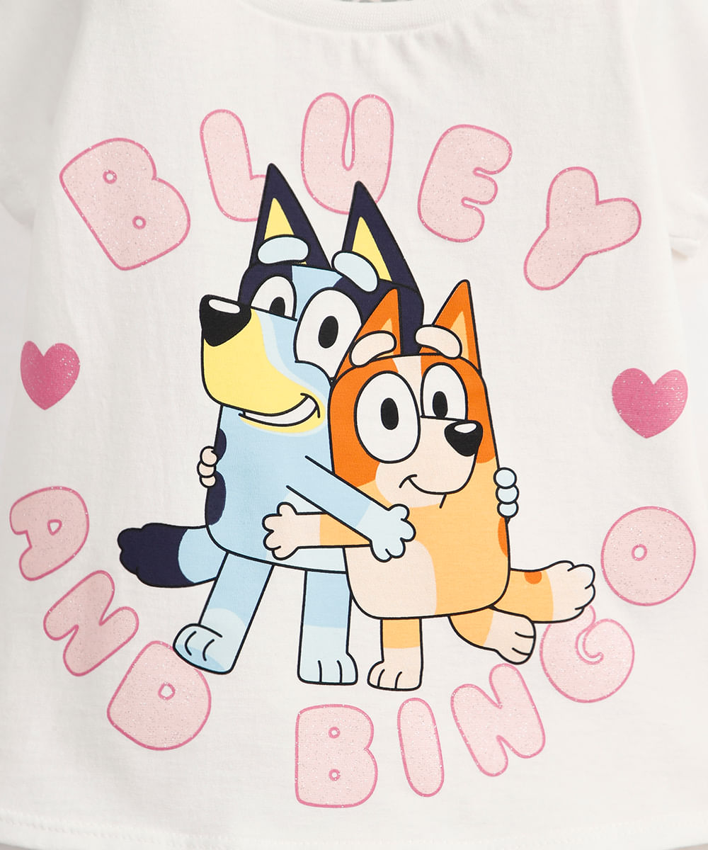blusa infantil de algodão bluey com glitter off white