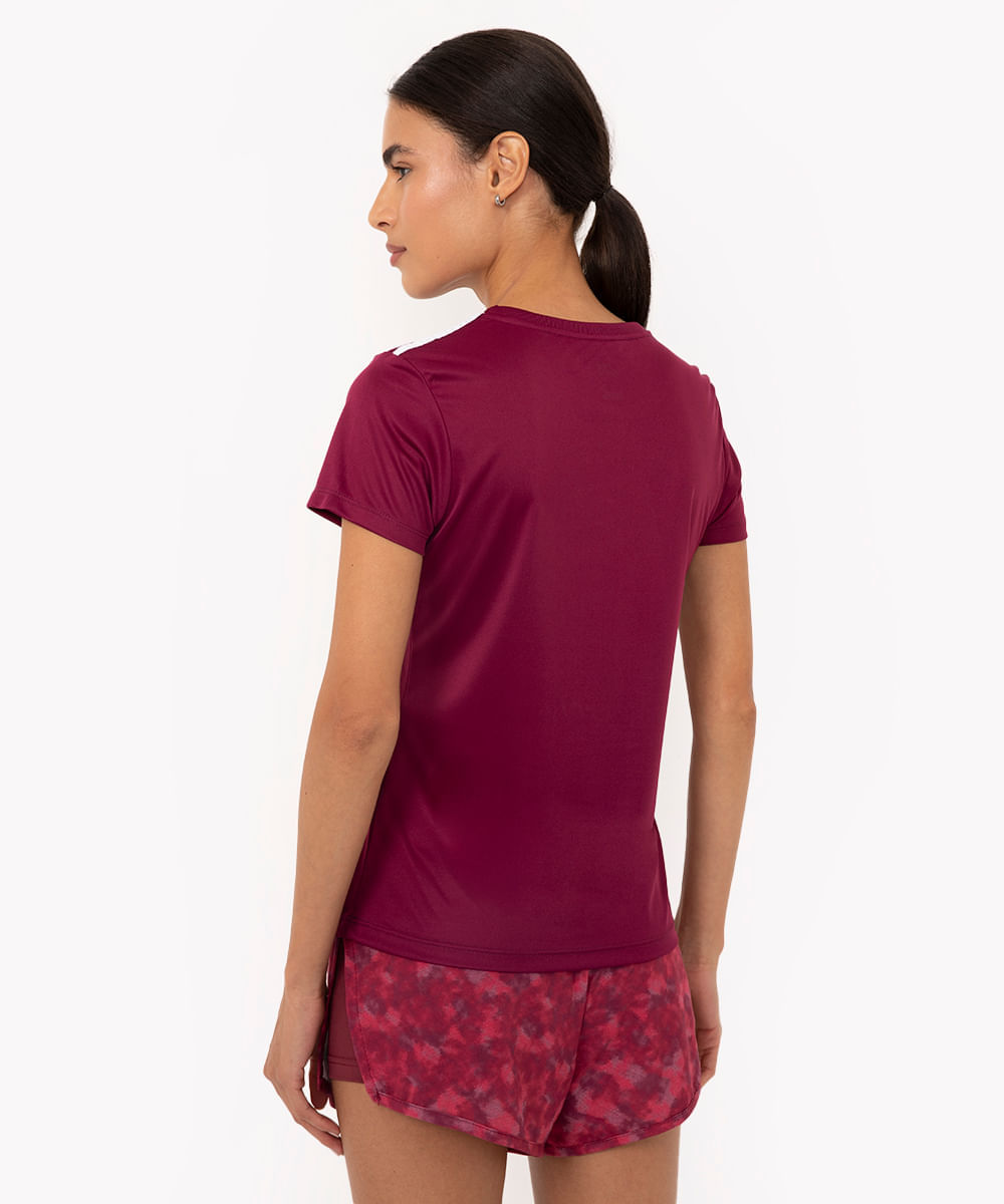 camiseta feminina esportiva ace manga curta com listras roxa