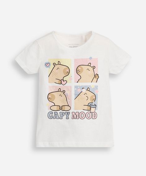 blusa infantil capivara com glitter off white