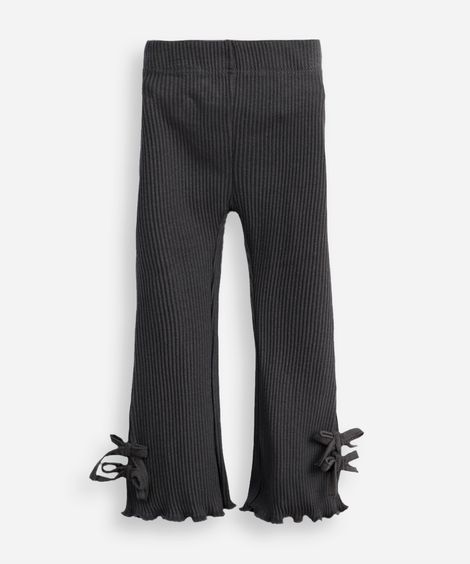 calça flare infantil canelada com laços cinza