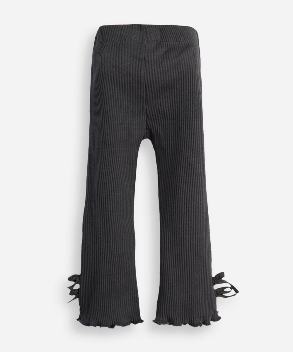 calça flare infantil canelada com laços cinza