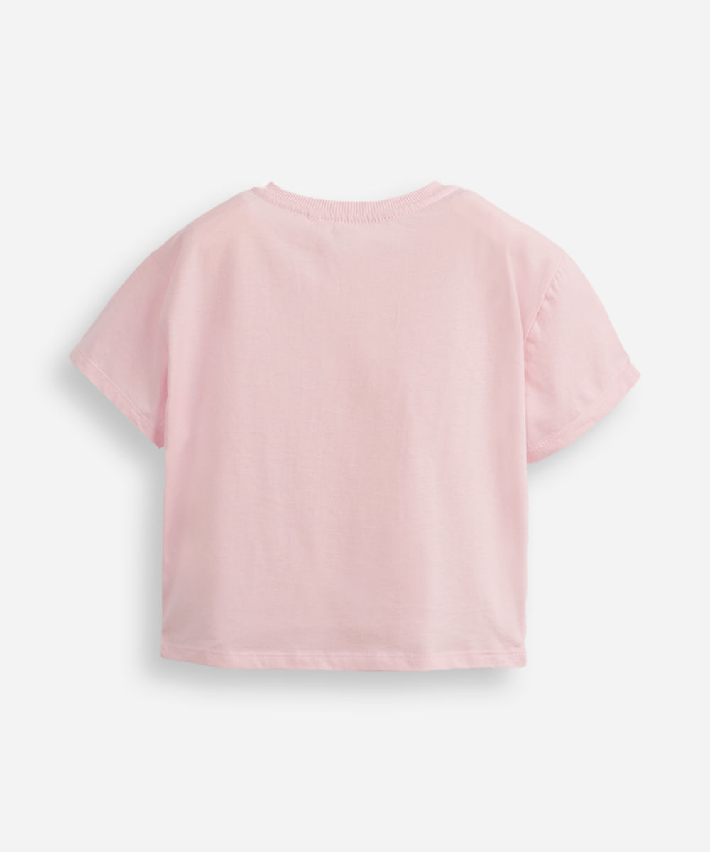 camiseta infantil de algodão floral com glitter rosa