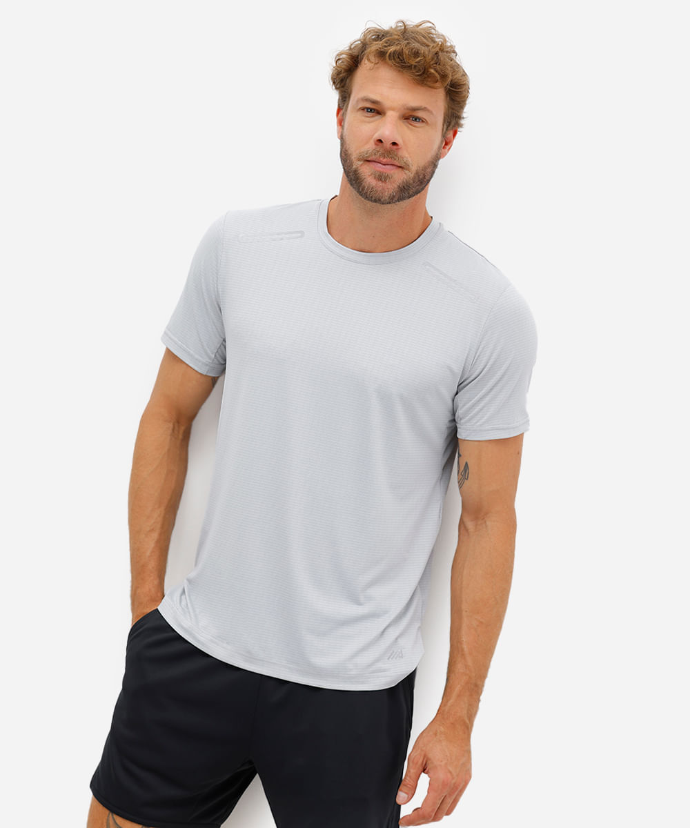 camiseta masculina esportiva texturizada cinza