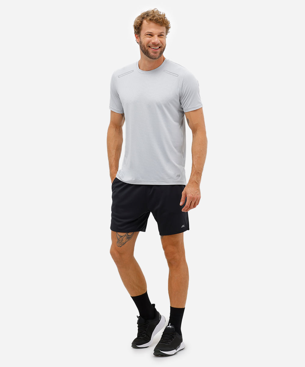 camiseta masculina esportiva texturizada cinza