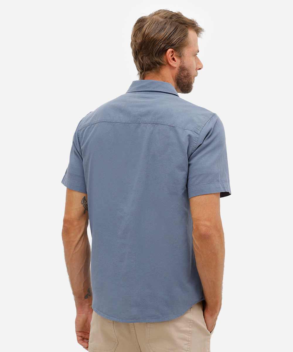 camisa comfort masculina com linho manga curta azul