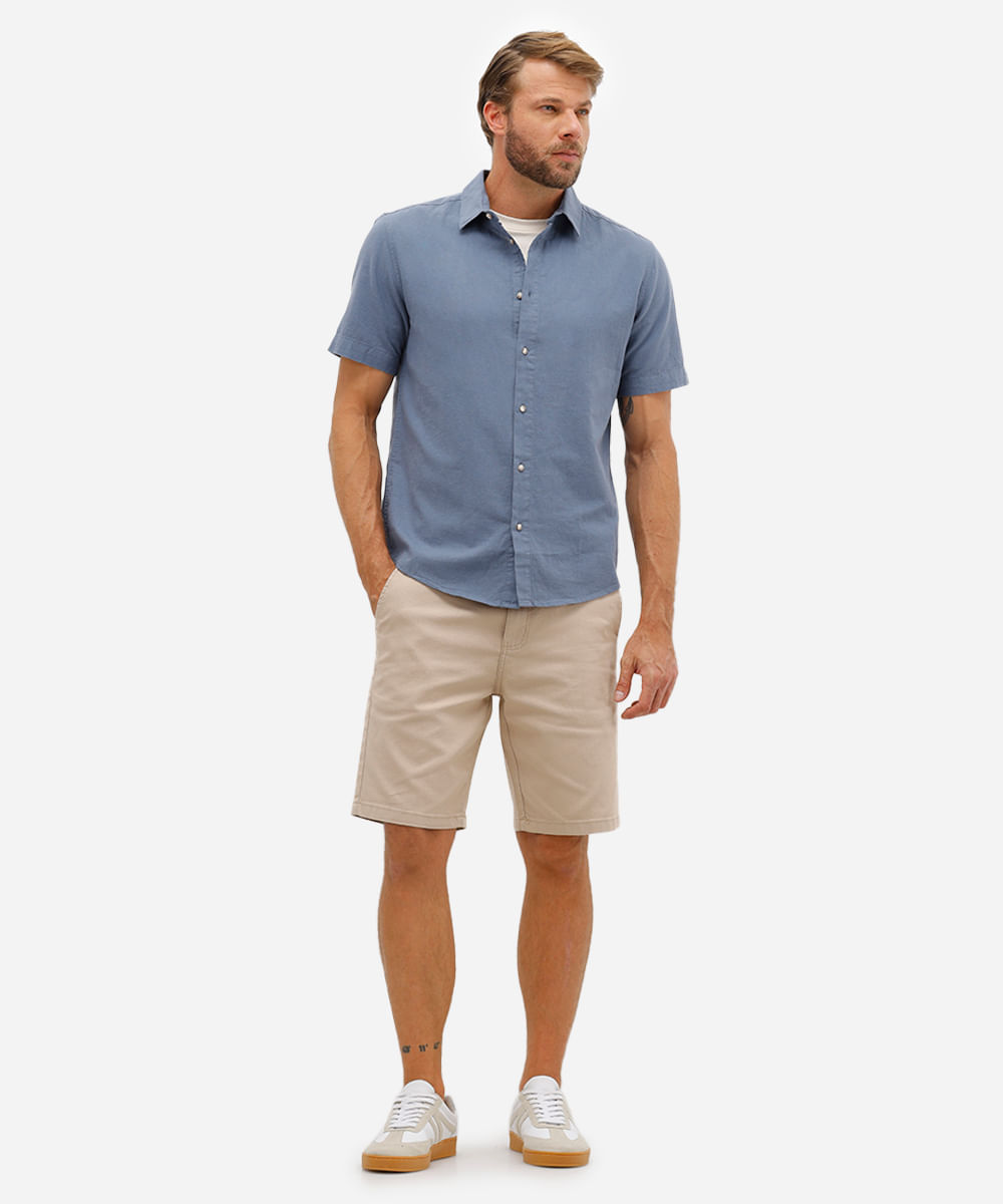 camisa comfort masculina com linho manga curta azul