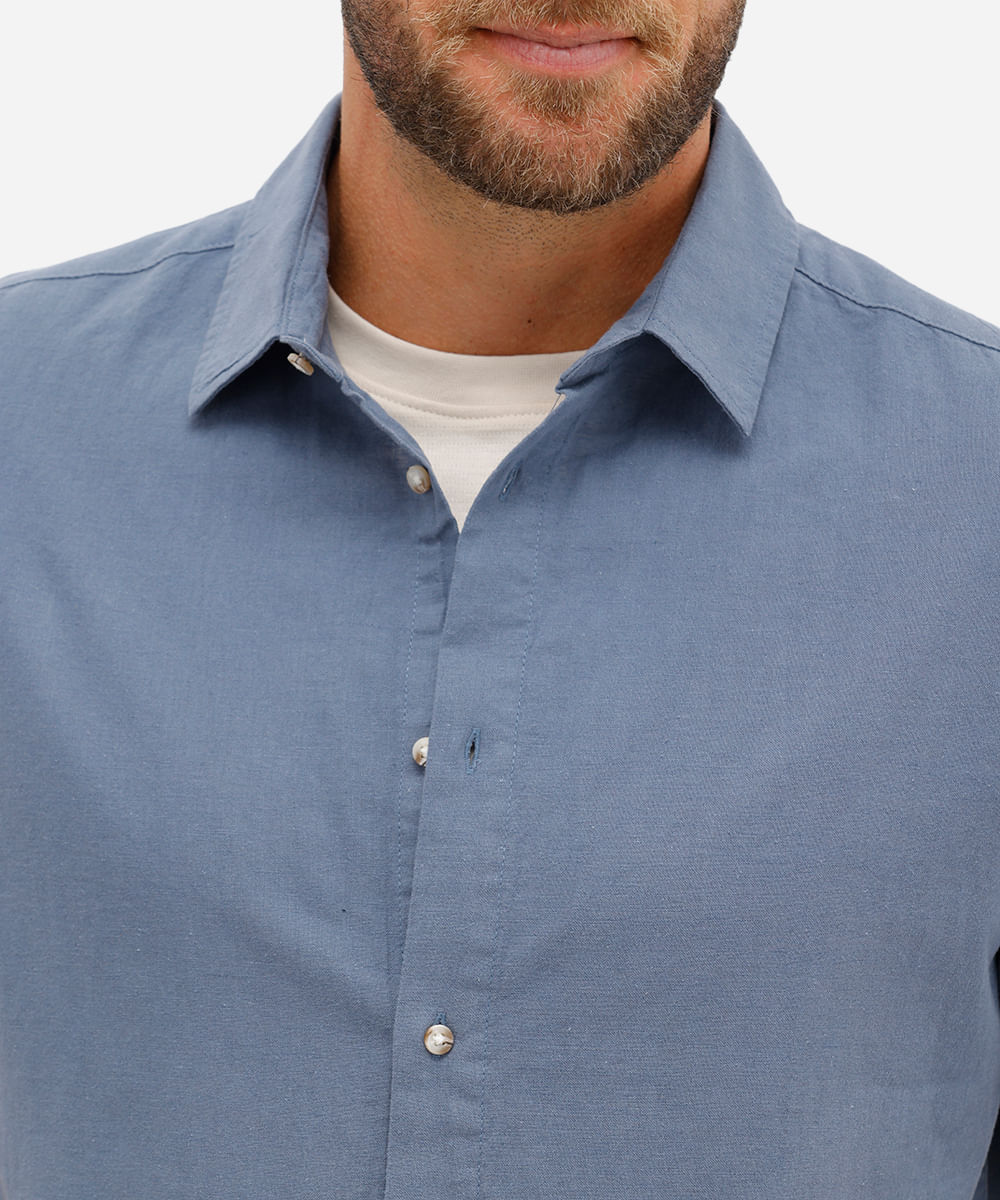 camisa comfort masculina com linho manga curta azul