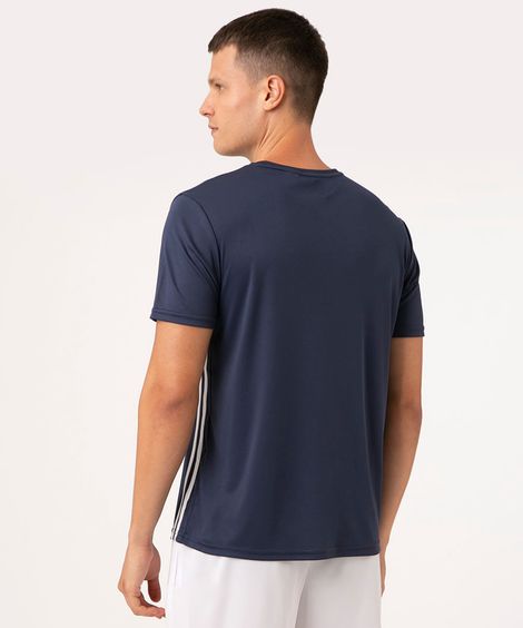 camiseta masculina esportiva com listras azul